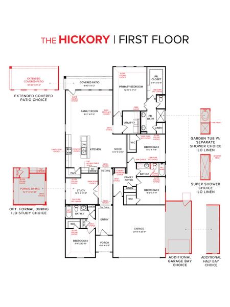 2D floor plan layout for the Hickory by HistoryMaker Homes in Sunterra 50s, Katy, TX (Image 7).