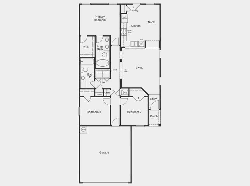 2D floor plan layout for the 1243 by KB Home in Madera Trails, New Caney, TX (Image 3).