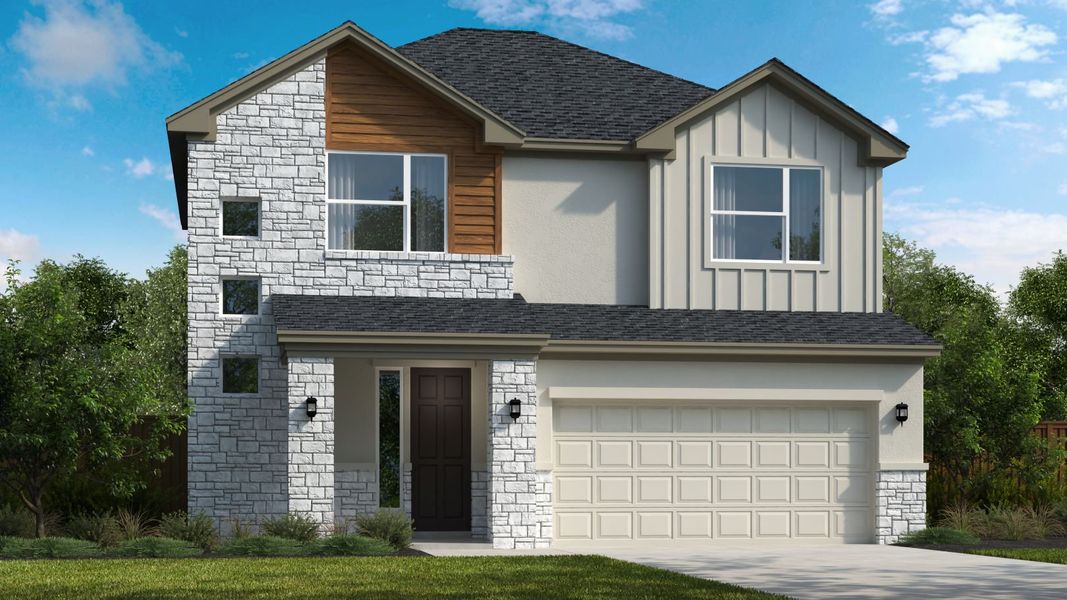 Front exterior of a new home in Park Hill Commons, San Antonio, TX, highlighting curb appeal (Image 1). Front exterior of a new home in Park Hill Commons, San Antonio, TX, highlighting curb appeal (Image 1).