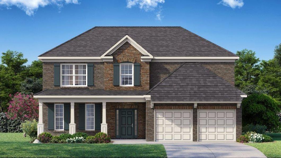 Front exterior of a new home in Butner Estates, South Fulton, GA, highlighting curb appeal (Image 1). Front exterior of a new home in Butner Estates, South Fulton, GA, highlighting curb appeal (Image 1).
