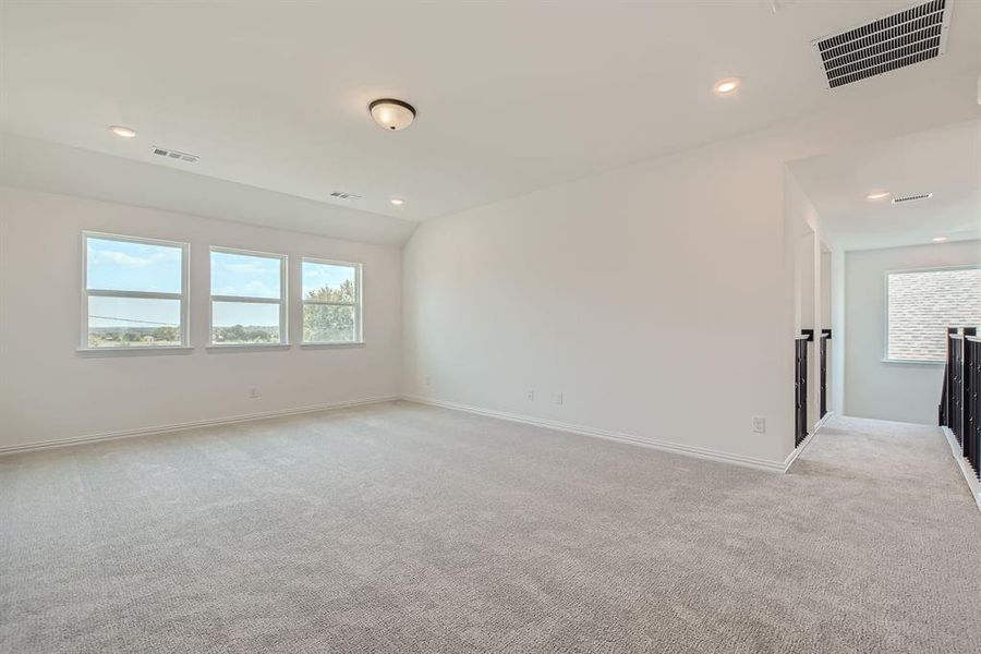 Unfurnished room with light carpet