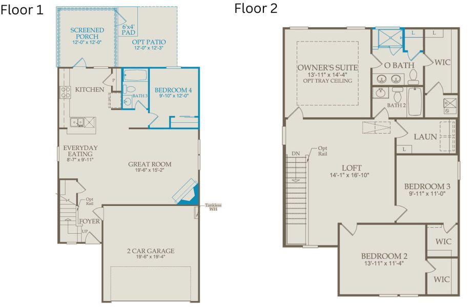 2D floor plan layout of this home in Huxley, Apex, NC (Image 5).