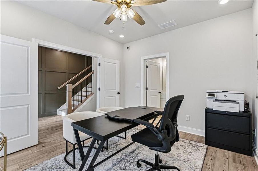 Bedroom space has French door entry- perfect to use this space for office, guests or another space to use as a secondary sitting area- true flex space with full bathroom