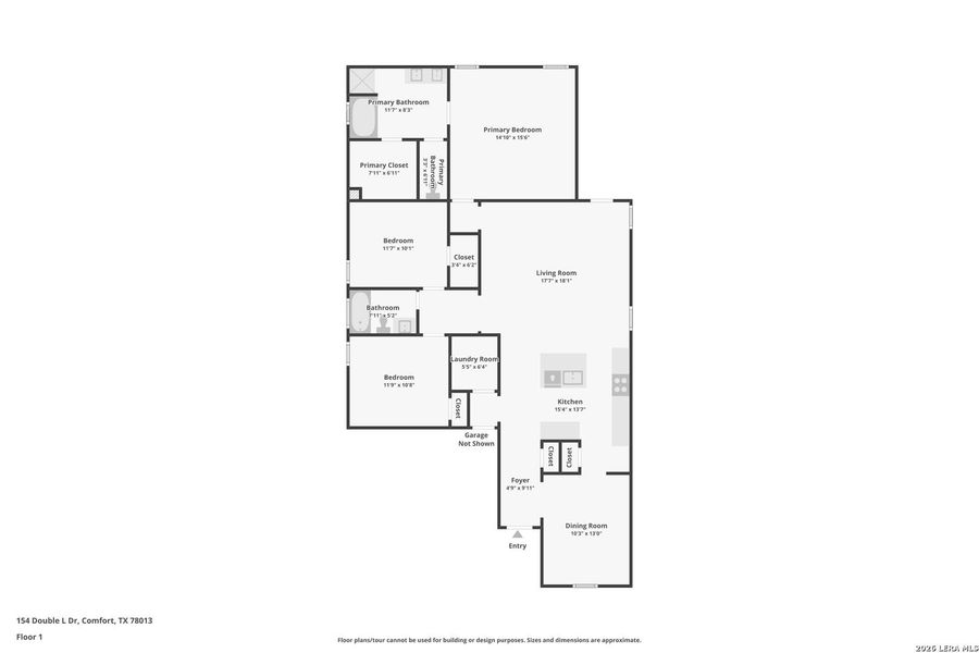 2D floor plan layout of this home in High Garden, Comfort, TX (Image 3).