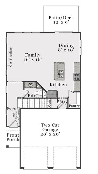 2D floor plan layout for the Alexander by McKee Homes in Bedford, Raeford, NC (Image 6).