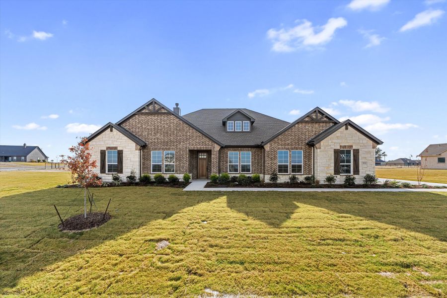 Front exterior of a new home in Eagle Ridge Estates, Weatherford, TX, highlighting curb appeal (Image 22).