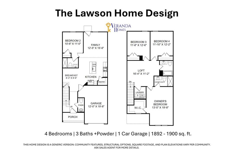 2D floor plan layout for the Lawson by Veranda Homes in The Falls, Blythewood, SC (Image 3).