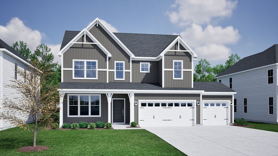 Front exterior of a new home in Ridgecrest at Midway, Anderson, SC, highlighting curb appeal (Image 1).