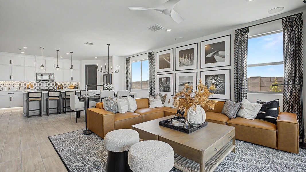 Warm open-concept great room in this quick move-in new home by DRB Homes at Saguaro Hills at Vistancia, 32407 N 123rd Dr. Warm open-concept great room in this quick move-in new home by DRB Homes at Saguaro Hills at Vistancia, 32407 N 123rd Dr.