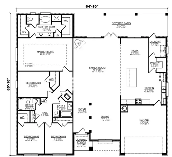 2D floor plan layout for the 3000 by Adams Homes in Flagler Estates, Hastings, FL (Image 4).