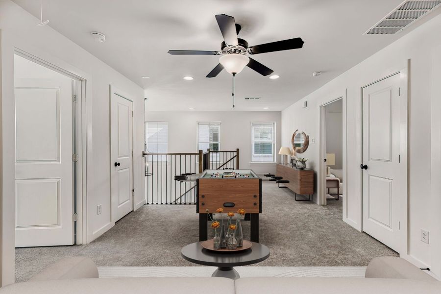Furnished interior view inside a new home in Castle Hills Northpointe - Townhomes, Lewisville (Image 16). Furnished interior view inside a new home in Castle Hills Northpointe - Townhomes, Lewisville (Image 16).