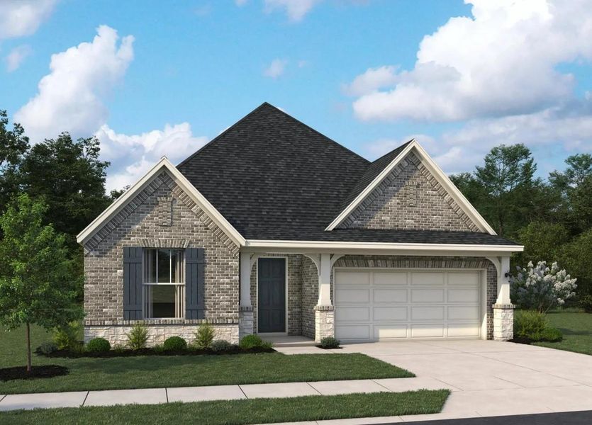 Front exterior of a new home in Spring Creek Trails, Magnolia, TX, highlighting curb appeal (Image 1). Front exterior of a new home in Spring Creek Trails, Magnolia, TX, highlighting curb appeal (Image 1).
