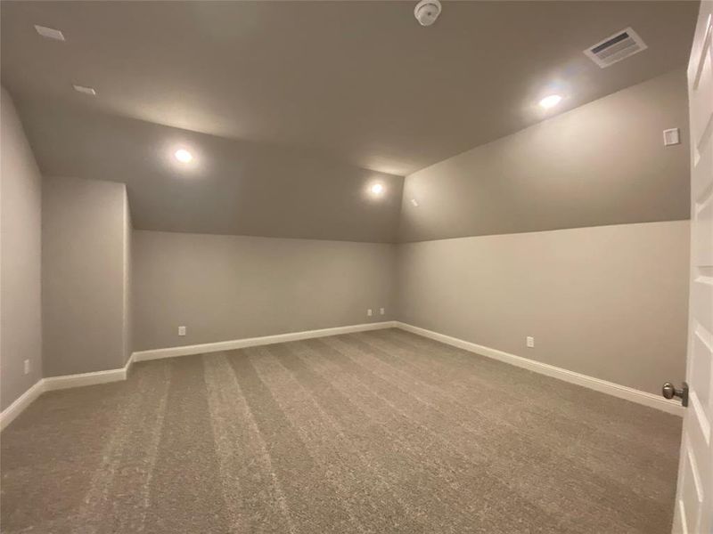Private media room with can lights & surround sound pre-wire is a perfect place to escape & play games or watch movies! Private media room with can lights & surround sound pre-wire is a perfect place to escape & play games or watch movies!