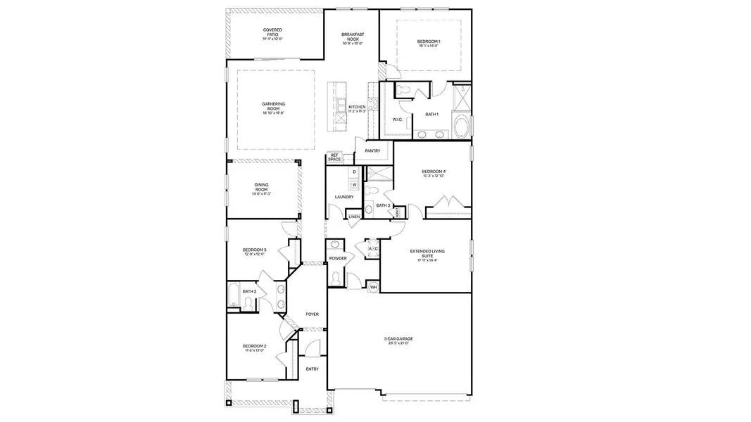 2D floor plan layout for the Camden by D.R. Horton in Sawmill Branch, Palm Coast, FL (Image 4). 2D floor plan layout for the Camden by D.R. Horton in Sawmill Branch, Palm Coast, FL (Image 4).