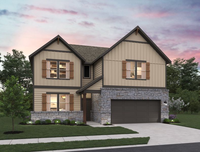 Representative exterior photo of a completed home built from the Somerville by Ashton Woods in Willow Springs, Buda, TX (Image 25).