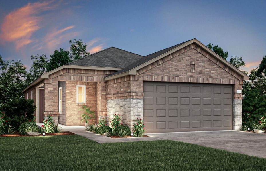 Front exterior of a new home in Mavera, Conroe, TX, highlighting curb appeal (Image 2). Front exterior of a new home in Mavera, Conroe, TX, highlighting curb appeal (Image 2).