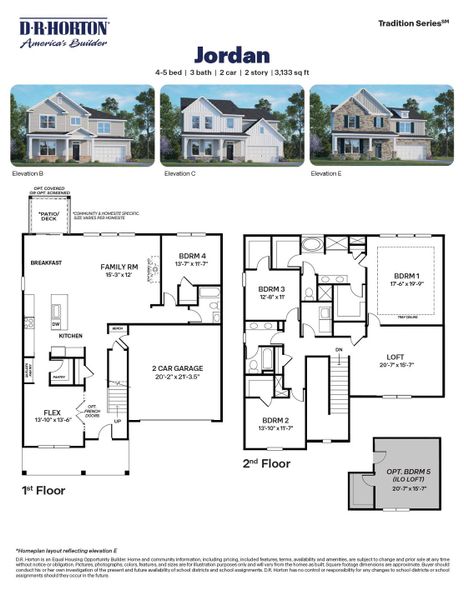 2D floor plan layout for the Jordan by D.R. Horton in The Grove at Winston Pointe, Clayton, NC (Image 3).