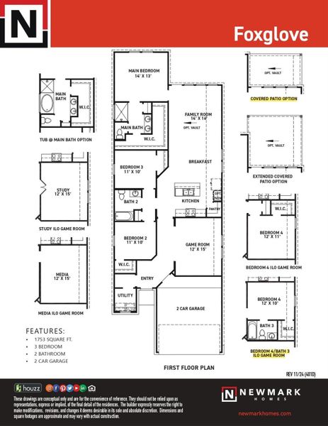 2D floor plan layout of this home in Meridiana 40', 65', Iowa Colony, TX (Image 6).