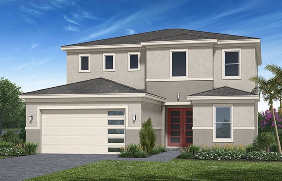 Representative exterior photo of a completed home built from the Azalea Grand by Minto Communities in Westlake, Loxahatchee, FL (Image 5).