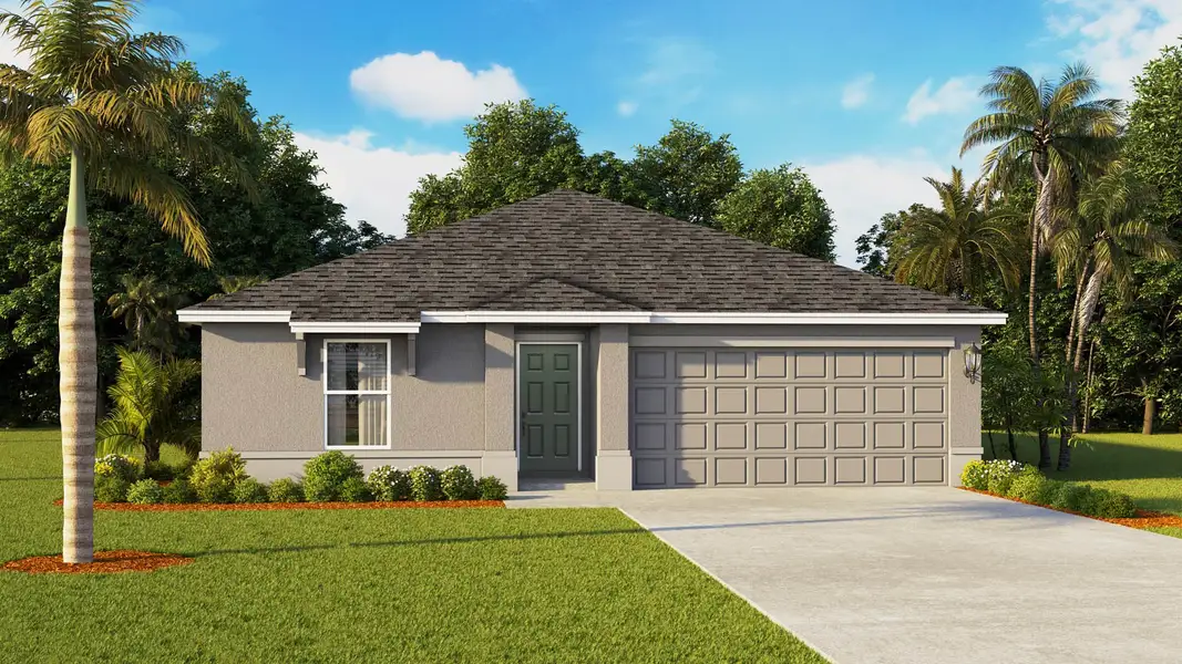 Representative exterior photo of a completed home built from the Fletcher by D.R. Horton in Okeechobee Spot Lots, Okeechobee, FL (Image 2). Representative exterior photo of a completed home built from the Fletcher by D.R. Horton in Okeechobee Spot Lots, Okeechobee, FL (Image 2).
