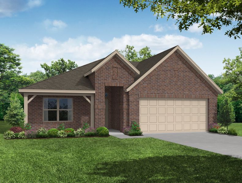 Representative exterior photo of a completed home built from the Lincoln by Impression Homes in De Berry Reserve, Royse City, TX (Image 6). Representative exterior photo of a completed home built from the Lincoln by Impression Homes in De Berry Reserve, Royse City, TX (Image 6).