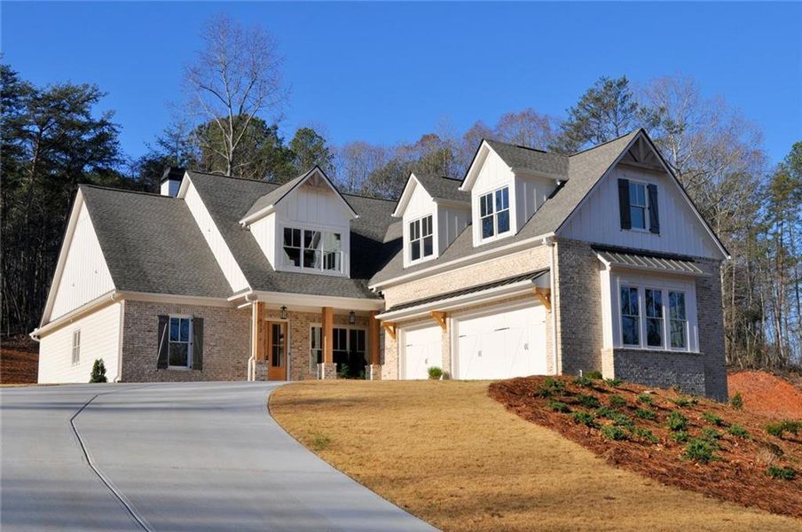 Front exterior of a new home in Woodford, Acworth, GA, highlighting curb appeal (Image 27).