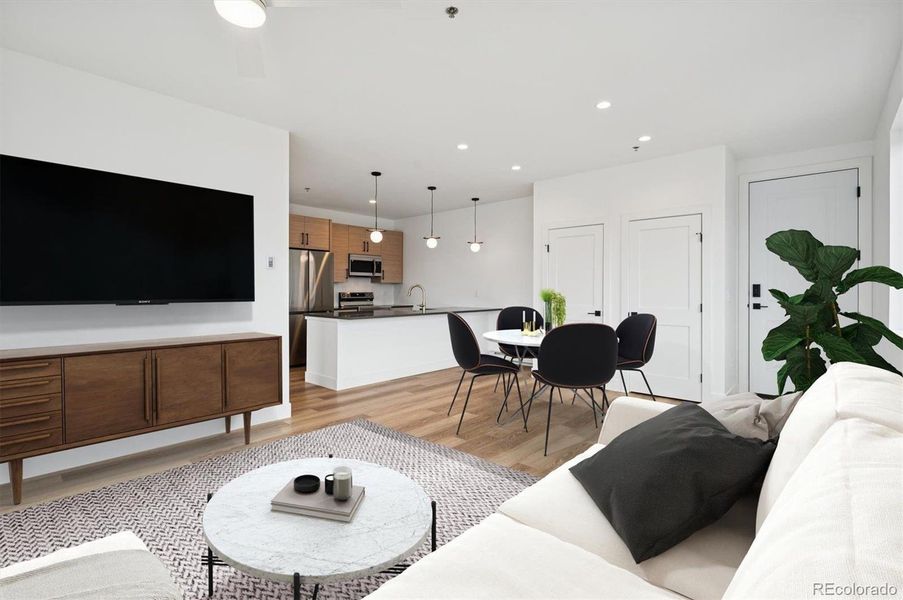 *virtually staged* open and bright living/dining