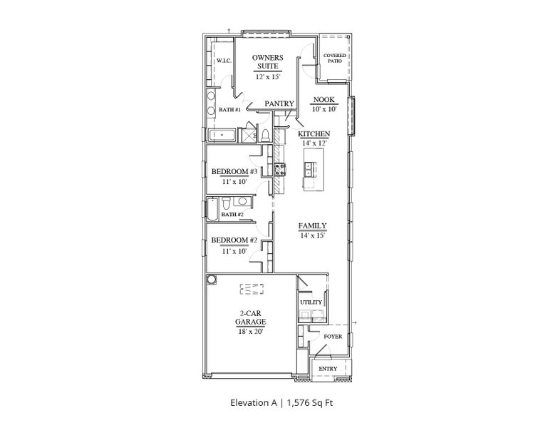 2D floor plan layout for the Pearl by Our Country Homes in The Resort on Eagle Mt. Lake, Saginaw, TX (Image 3).