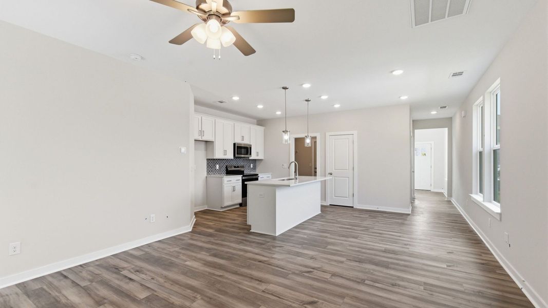 View of kitchen and gathering room
