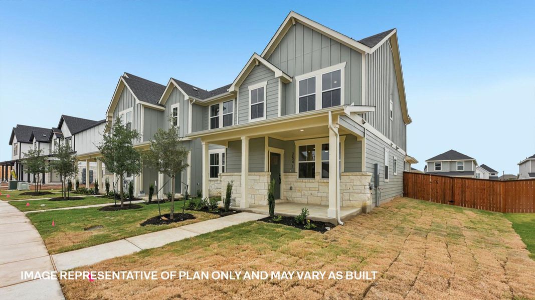 Front exterior of a new home in Avery Centre, Round Rock, TX, highlighting curb appeal (Image 2).