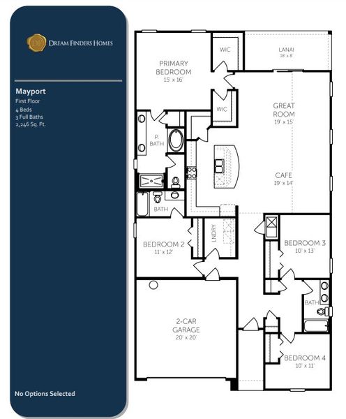 2D floor plan layout for the Mayport - 50' Homesites by Dream Finders Homes in Wilford Oaks, Orange Park, FL (Image 3).