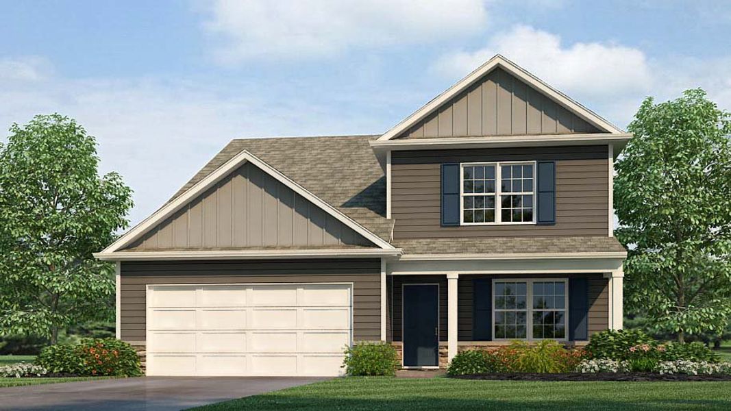 Representative exterior photo of a completed home built from the Salem by D.R. Horton in Clark Creek Landing, Lincolnton, NC (Image 6). Representative exterior photo of a completed home built from the Salem by D.R. Horton in Clark Creek Landing, Lincolnton, NC (Image 6).