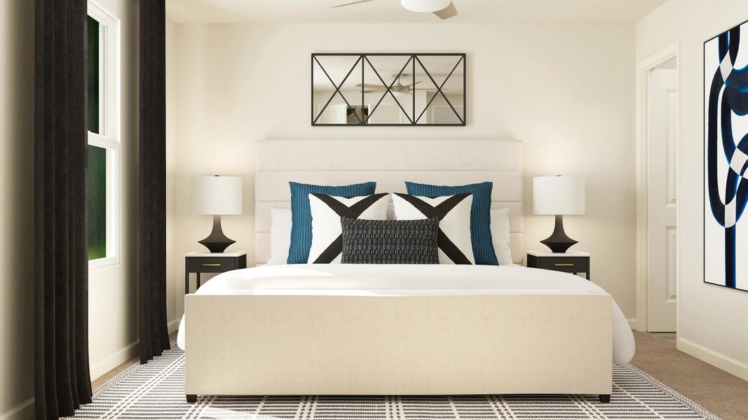 A bed with a blue and white striped blanket. A bed with a blue and white striped blanket.