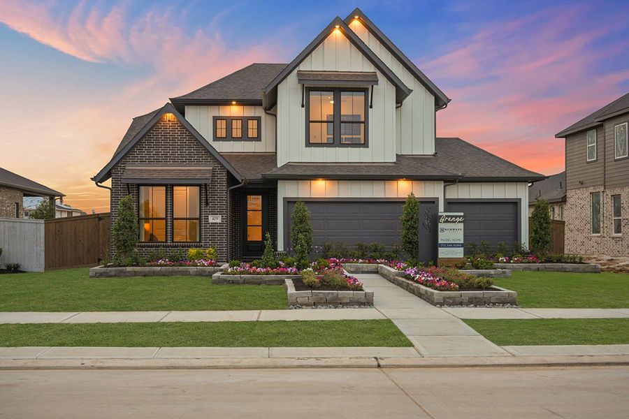 Front exterior of a new home in Grange 45', Katy, TX, highlighting curb appeal (Image 21).