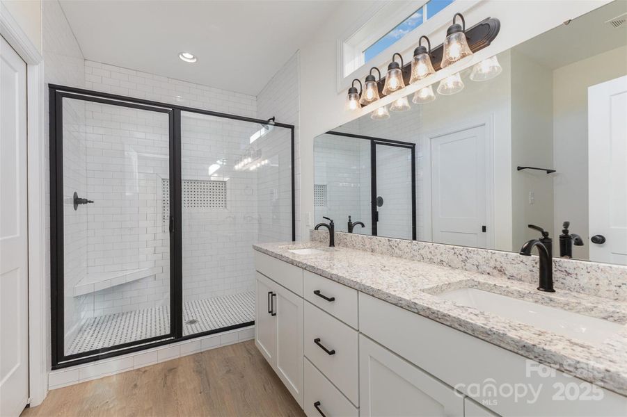 Oversized walk-in tiled shower