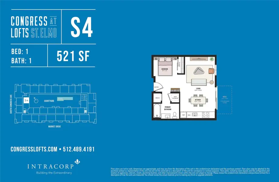 2D floor plan layout of this home in Congress Lofts Saint Elmo, Austin, TX (Image 2).