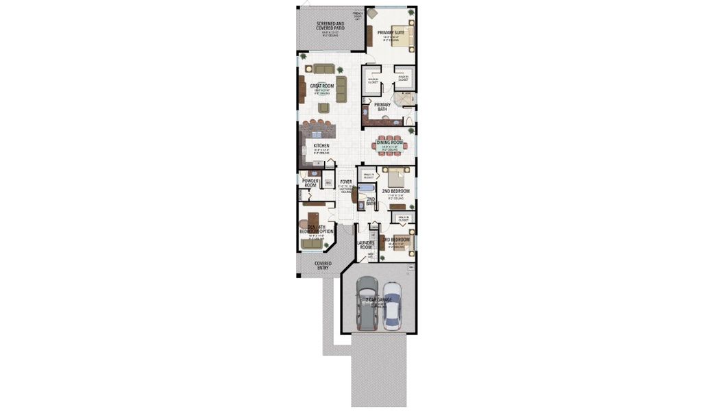 2D floor plan layout of this home in Valencia Parc at Riverland, Port St. Lucie, FL (Image 5).