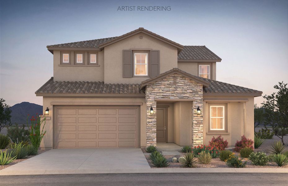 Representative exterior photo of a completed home built from the Casoria by Pulte Homes in Jorde Farms, Queen Creek, AZ (Image 15).