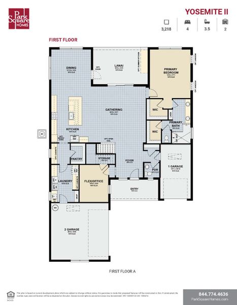2D floor plan layout for the Yosemite II by Park Square Residential in Tamarack at Two Rivers, Zephyrhills, FL (Image 3).