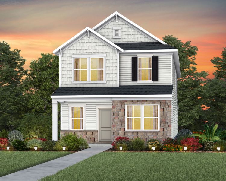 Front exterior of a new home in Riverstone, Monroe, NC, highlighting curb appeal (Image 21).