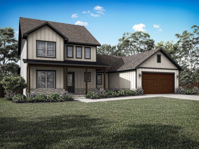 This is a rendering of the Nichols floorplan. Actual exterior colors may vary.