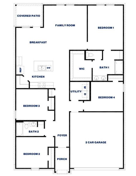 2D floor plan layout for the Texas Cali by D.R. Horton in Chapel Lakes, Montgomery, TX (Image 3).