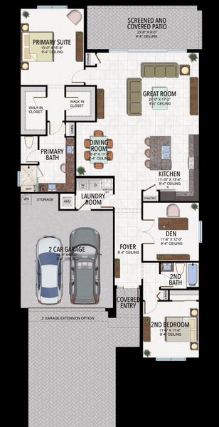 2D floor plan layout for the Exuma by GL Homes in Valencia Harbor (55+), Fort Myers, FL (Image 5).