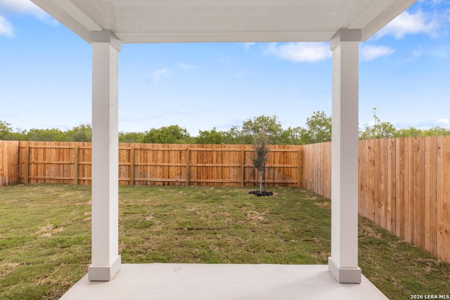Exterior details and patio area of a home in Legend Heights, New Braunfels (Image 17).