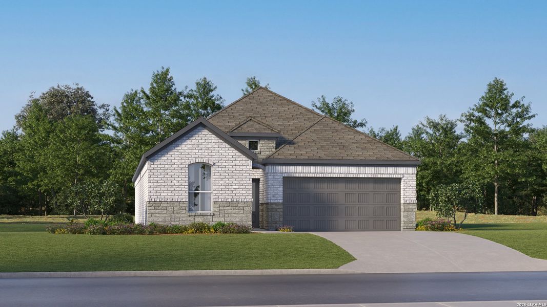 Front exterior of a new home in Voss Farms, New Braunfels, TX, highlighting curb appeal (Image 21). Front exterior of a new home in Voss Farms, New Braunfels, TX, highlighting curb appeal (Image 21).