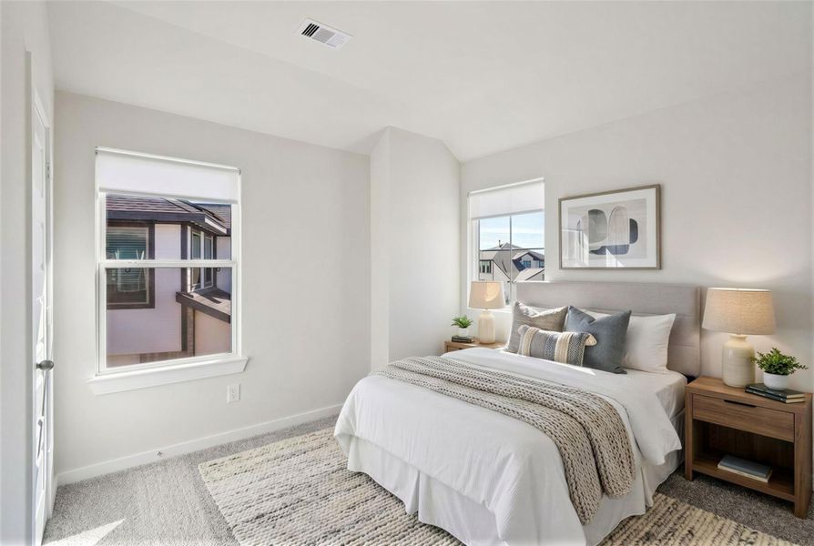 Virtually staged representation of the secondary bedroom. Representative Photo. Not Actual Home. Colors and features may vary.