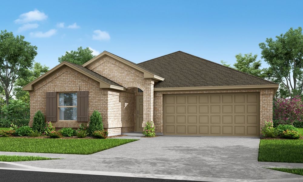 Representative exterior photo of a completed home built from the Boston by Impression Homes in Keeneland, Aubrey, TX (Image 20). Representative exterior photo of a completed home built from the Boston by Impression Homes in Keeneland, Aubrey, TX (Image 20).