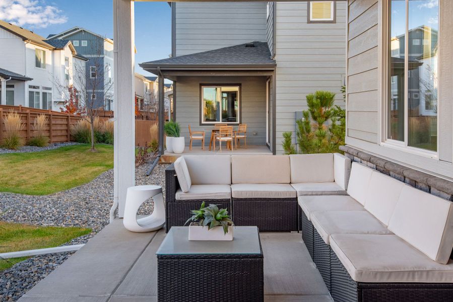 Exterior details and patio area of a home in Reunion, Commerce City (Image 21).