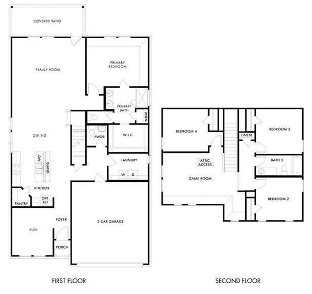 2D floor plan layout of this home in Briarwood Hills - Highland Series, Forney, TX (Image 3). 2D floor plan layout of this home in Briarwood Hills - Highland Series, Forney, TX (Image 3).