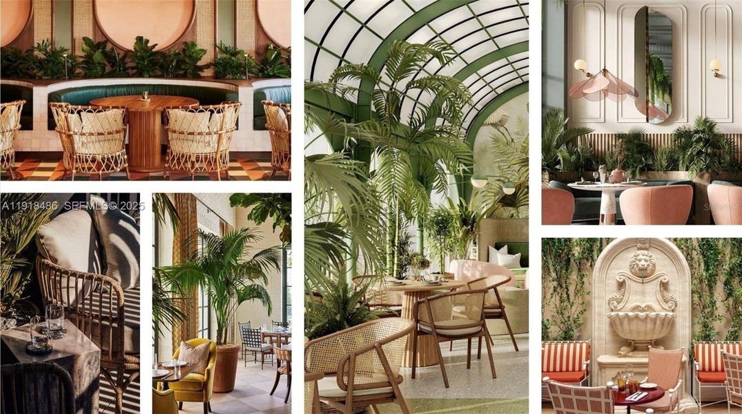 This conceptual rendering for the Garden Room reveals the peaceful sophistication planned for Mira Mar residents - a retreat surrounded by greenery, soft light, and timeless design, presented for concept purposes only.